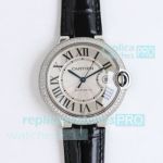 TW Factory Swiss 2824 Cartier Ballon Bleu Double-row Diamond Leather Strap Watch 